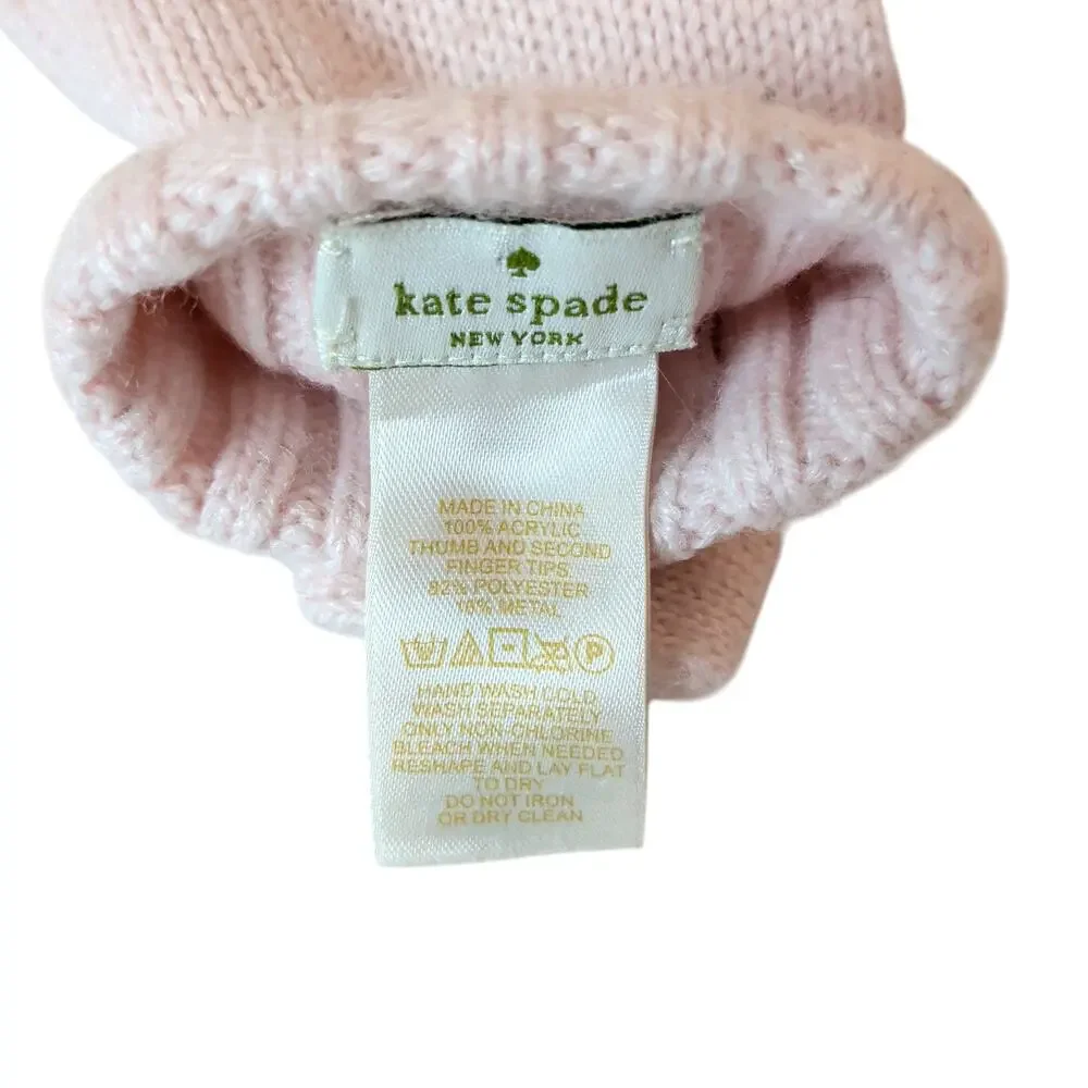 Kate Spade New York Women's Pale Pink Bow Gloves Screen Fingertip